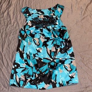 Floral Blue and Black Silky top